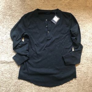 Toscano Slub Cotton Knit Henley Black S NWT